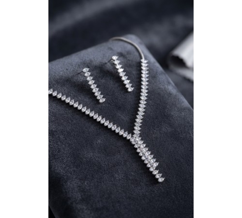 Arpa Zirkon Taşlı Su Yolu Kolye ve Küpe Set