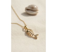 316L Çelik Zincir Gold Renk Minimal Zirkon Taşlı Balık Kılçığı Kolye