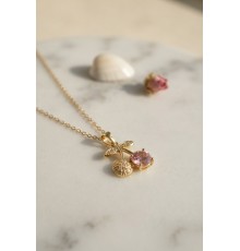 316L Çelik Zincir Gold Renk Pembe Kiraz Model Kolye