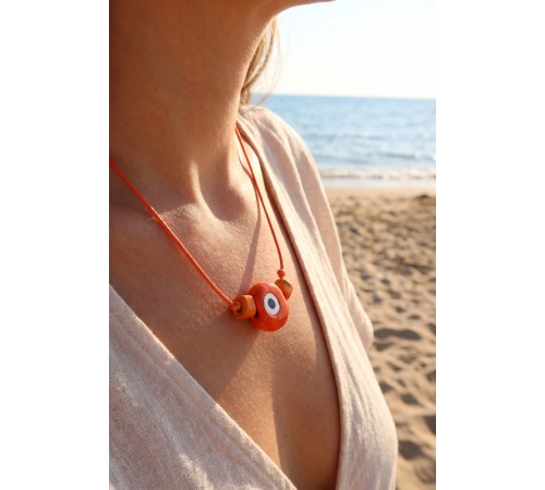 Handmade Bohem Turuncu Nazar Kolye