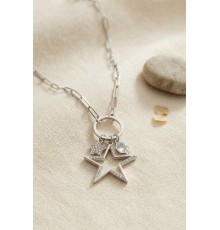 Gümüş Renk Ataç Zincir Yıldız Model Zirkon Taşlı Kadın Kolye
