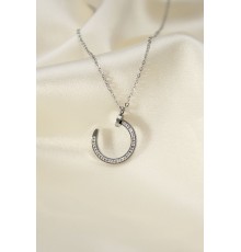 Çelik Silver Renk Zirkon Taşlı Çivi Model Kadın Kolye