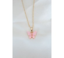 Gold Kaplama Pembe Sedefli Kelebek Kolye