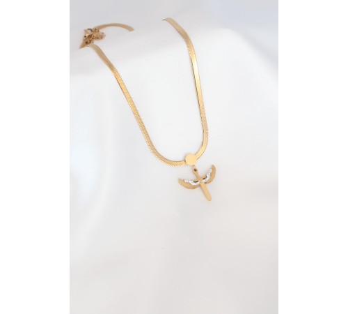 Mikail Figür Zirkon Taş Detay Gold Renk Çelik İtalyan Zincir Kadın Kolye