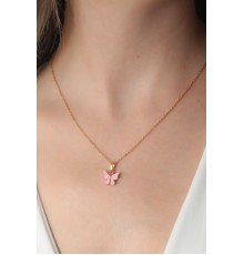 Gold Pembe Renk Kelebek Figür Kadın Kolye