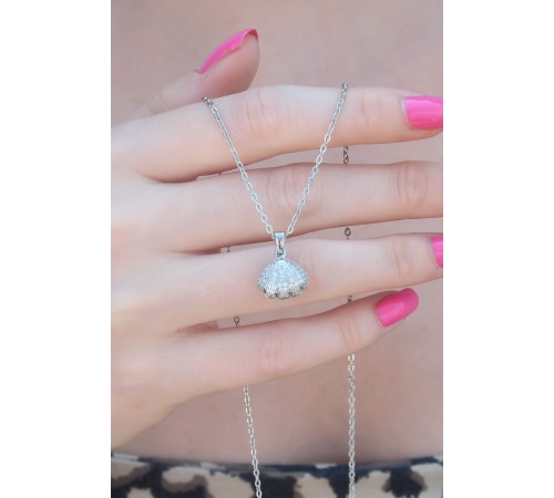 316L Çelik Gümüş Renk Açılır Midye Model Kadın Kolye