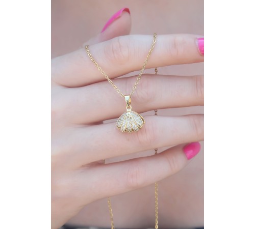 316L Çelik Gold Renk Açılır Midye Model Kadın Kolye