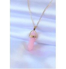 316L Çelik Gold Renk Kristal Pembe Taş Model Kadın kolye