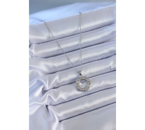 316L Çelik Gümüş Renk Zirkon Taşlı Model Kadın Kolye