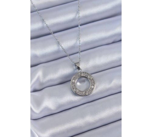 316L Çelik Gümüş Renk Zirkon Taşlı Model Kadın Kolye