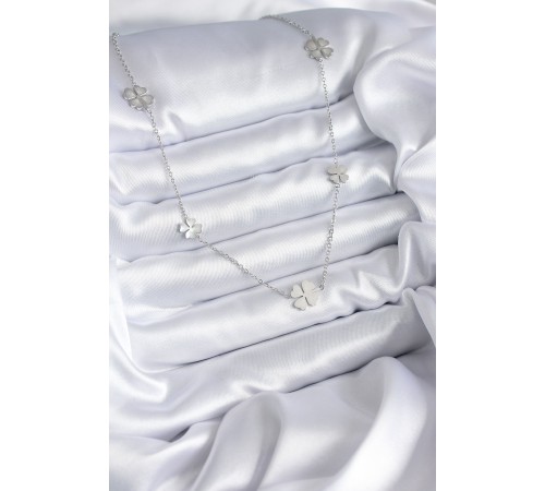 316L Çelik Zincir Gümüş Renk Yonca Model Kadın Kolye