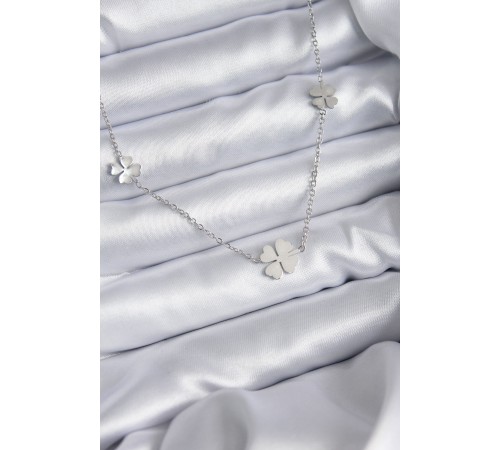 316L Çelik Zincir Gümüş Renk Yonca Model Kadın Kolye