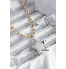 Pirinç Gold Renk Topçuk Zincir Gümüş 3D Yıldız Model Yıldız Detay VİP Kadın Kolye
