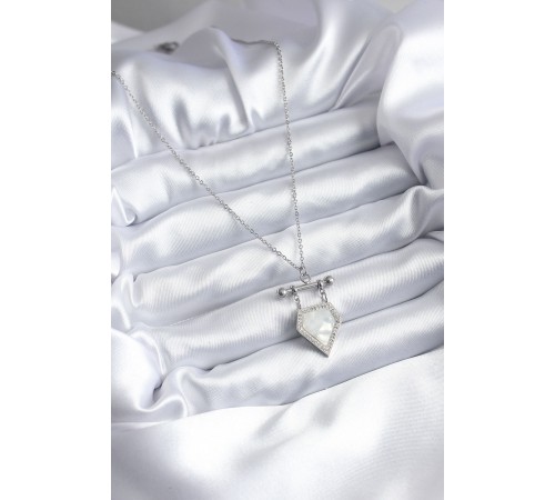 316L Çelik Gümüş Renk Zirkon Taş Detay Kadın Kolye