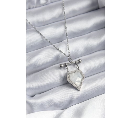 316L Çelik Gümüş Renk Zirkon Taş Detay Kadın Kolye