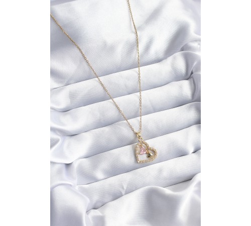 316L Çelik Gold Renk Zincir Zirkon Taşlı Kalp Model Kadın Kolye