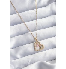 316L Çelik Gold Renk Zincir Zirkon Taşlı Kalp Model Kadın Kolye