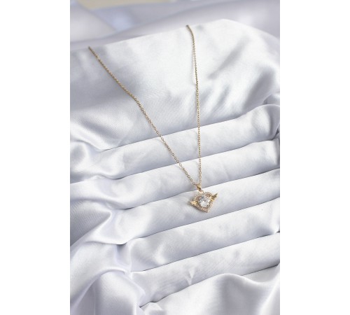 316L Çelik Gold Renk Zincir Zirkon Taşlı Kalp Model Kadın Kolye