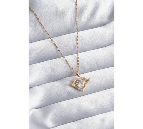 316L Çelik Gold Renk Zincir Zirkon Taşlı Kalp Model Kadın Kolye