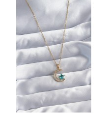 316L Çelik Gold Renk Zincir Zirkon Taş Detay Hilal Yıldızı Figür Kadın Kolye