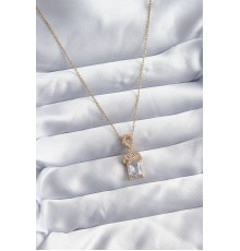 316L Çelik Zincir Gold Renk Zirkon Taşlı Taç Model Kadın Kolye