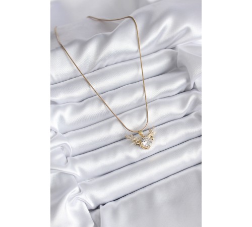 316L Çelik Gold Renk Zirkon Taşlı Boynuz Model Kadın Kolye