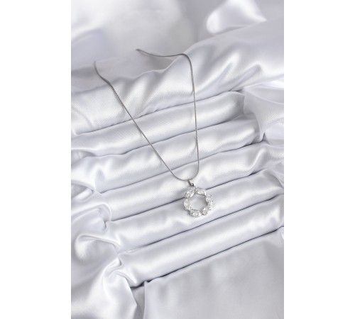 316L Çelik Gümüş Renk Zirkon Taşlı Kadın Kolye