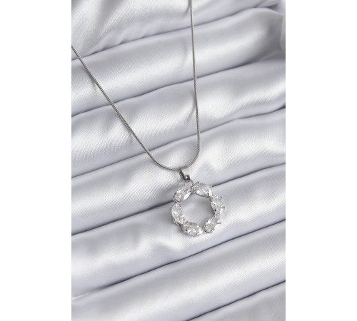 316L Çelik Gümüş Renk Zirkon Taşlı Kadın Kolye