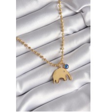 316L Çelik Gold Renk Top Zincir Model Fil Figür Nazar Boncuk Detay Kadın Kolye