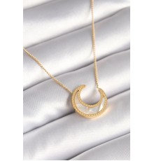 316L Çelik Gold Renk Beyaz Sedefli Hilal Model Kadın Kolye