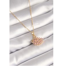 316L Çelik Gold Renk Zincir Pembe Zirkon Taşlı Kuğu Model Kadın Kolye