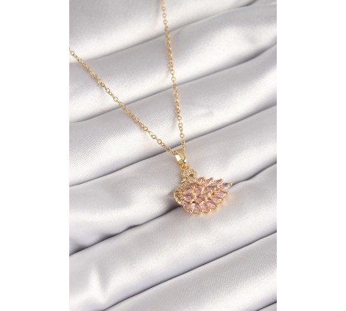 316L Çelik Gold Renk Zincir Pembe Zirkon Taşlı Kuğu Model Kadın Kolye
