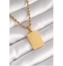 316L Çelik Gold Renk Burgu Zincir Kutup Yıldızı İşleme Plaka Figür Kadın Kolye