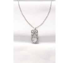 316L Çelik Silver Renk Zirkon Taşlı Kalpli Fiyonk Kolye