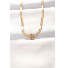 316L Çelik C Harfli Gold Renk İtalyan Zincirli Kolye