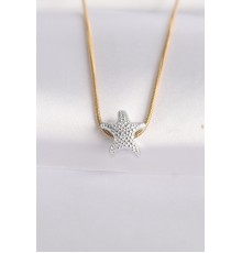 316L Çelik Zincir Altın Renk Zincirli Gümüş Renk Deniz Yıldızı Tasarımlı Kolye