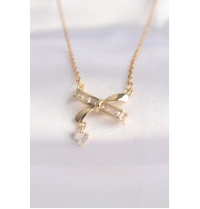 316L Çelik Zincir Altın Renk Zirkon Taşlı Kalp Detay Fiyonk Kolye