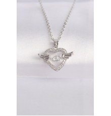 316L Çelik Zincir Gümüş Renk Zirkon Taşlı Kanatlı Kalp Kolye
