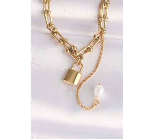 316L Çelik Zincir Altın Renk Zincirli Love Yazılı Kilit Kolye