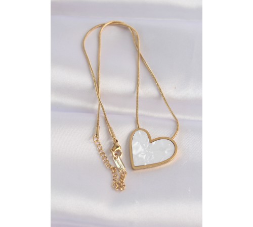 316L Çelik Zincir Altın Renk Mermer Desenli Kalp Kolye