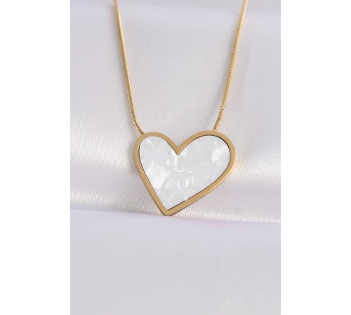 316L Çelik Zincir Altın Renk Mermer Desenli Kalp Kolye