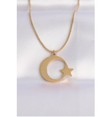 316L Çelik Zincir Gold Renk Ay Yıldız Unisex Kolye