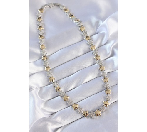 Vip Seri Pirinç Çift Renk Zirkon Taşlı Yıldız Tasarımlı Kolye