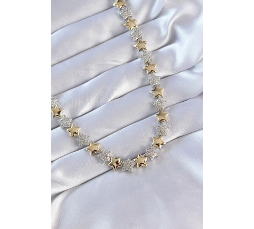 Vip Seri Pirinç Çift Renk Zirkon Taşlı Yıldız Tasarımlı Kolye