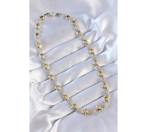 Vip Seri Pirinç Çift Renk Zirkon Taşlı Kalp Tasarımlı Kolye