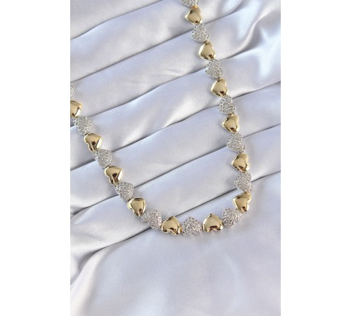 Vip Seri Pirinç Çift Renk Zirkon Taşlı Kalp Tasarımlı Kolye