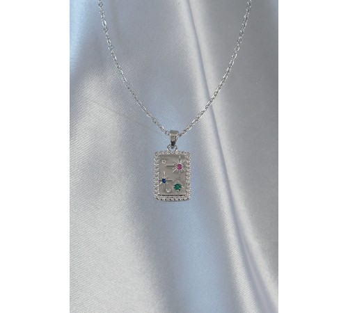 316L Çelik Zincir Gümüş Renk Renkli Zirkon Taşlı Vintage Kolye