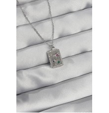 316L Çelik Zincir Gümüş Renk Renkli Zirkon Taşlı Vintage Kolye