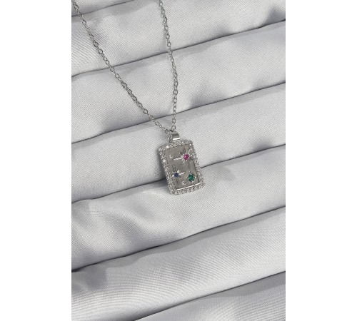 316L Çelik Zincir Gümüş Renk Renkli Zirkon Taşlı Vintage Kolye