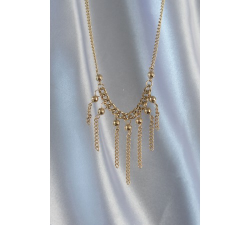 316L Çelik Zincir Gold Renk Topçuk Detay Sallantılı Zincir Kolye